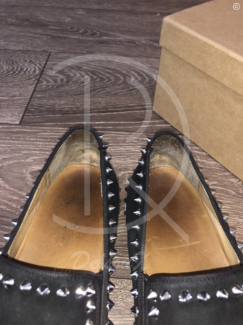 Christian Louboutin 'Black Suede w. Silver Spikes' Pik Boats (45) 👟