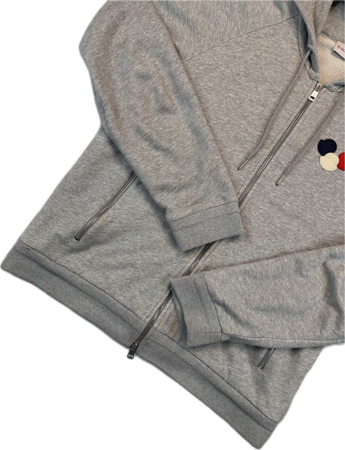 Moncler Zip Hoodie, Herre, 'Grå' Double Logo (XX-Large)