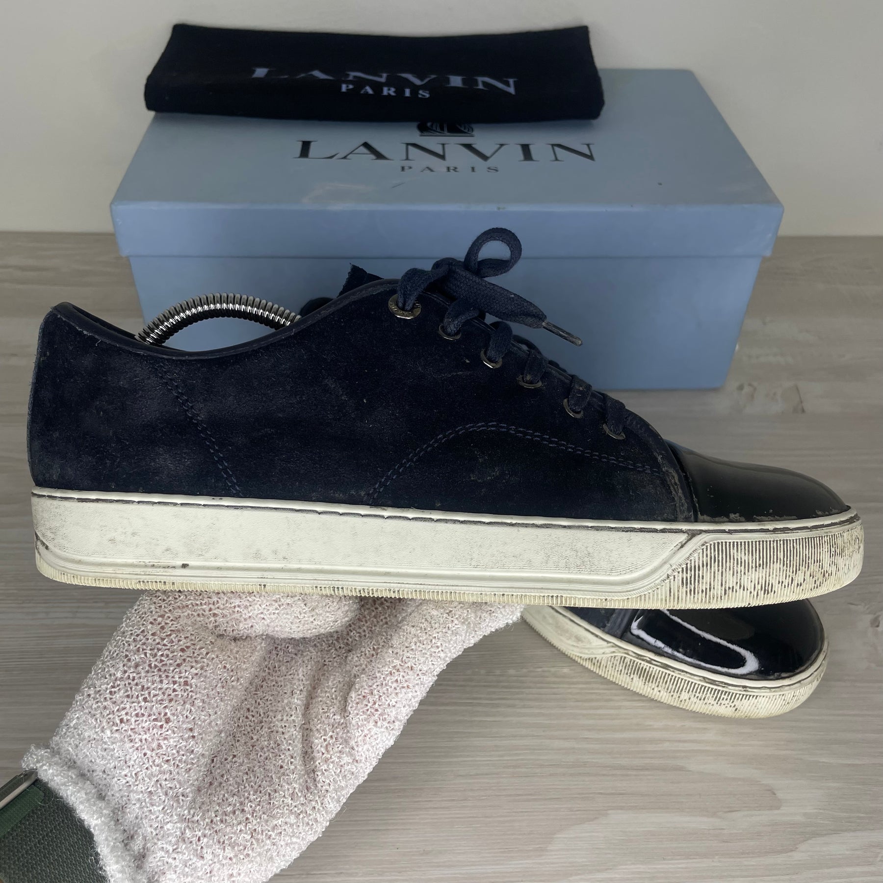 (RESERVERET) Lanvin Sneakers, 'Navy Suede' Lak Toe (43)
