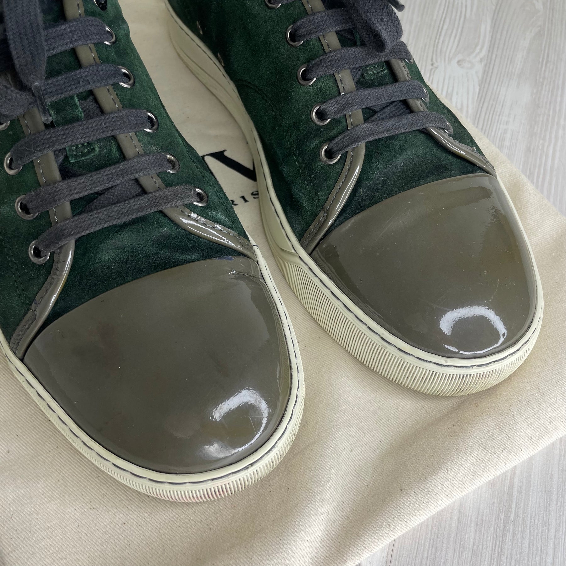 Lanvin Sneakers, Green Suede 'Lak Toe (43)
