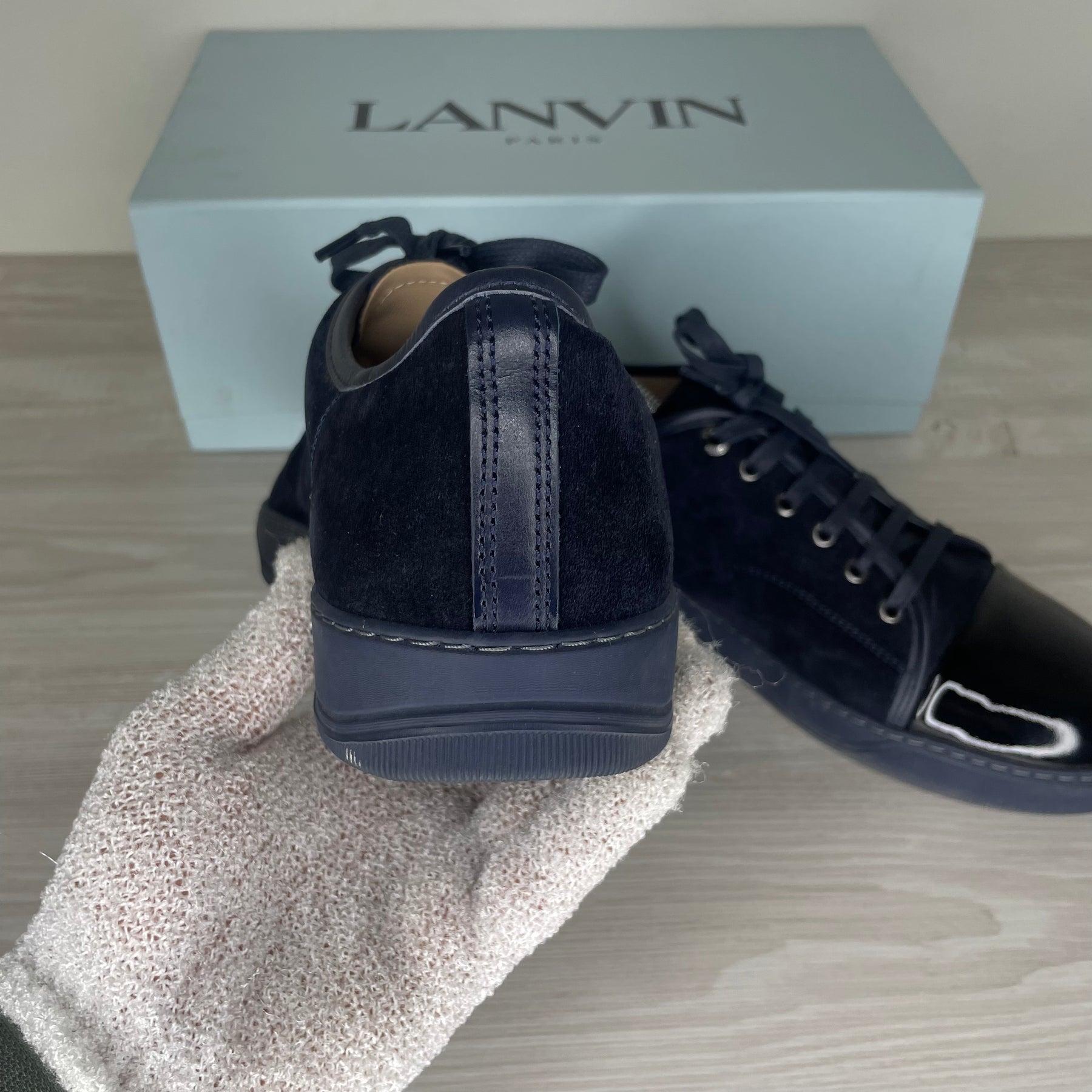 Lanvin Sneakers, 'Navy Suede' Lak Toe (44)