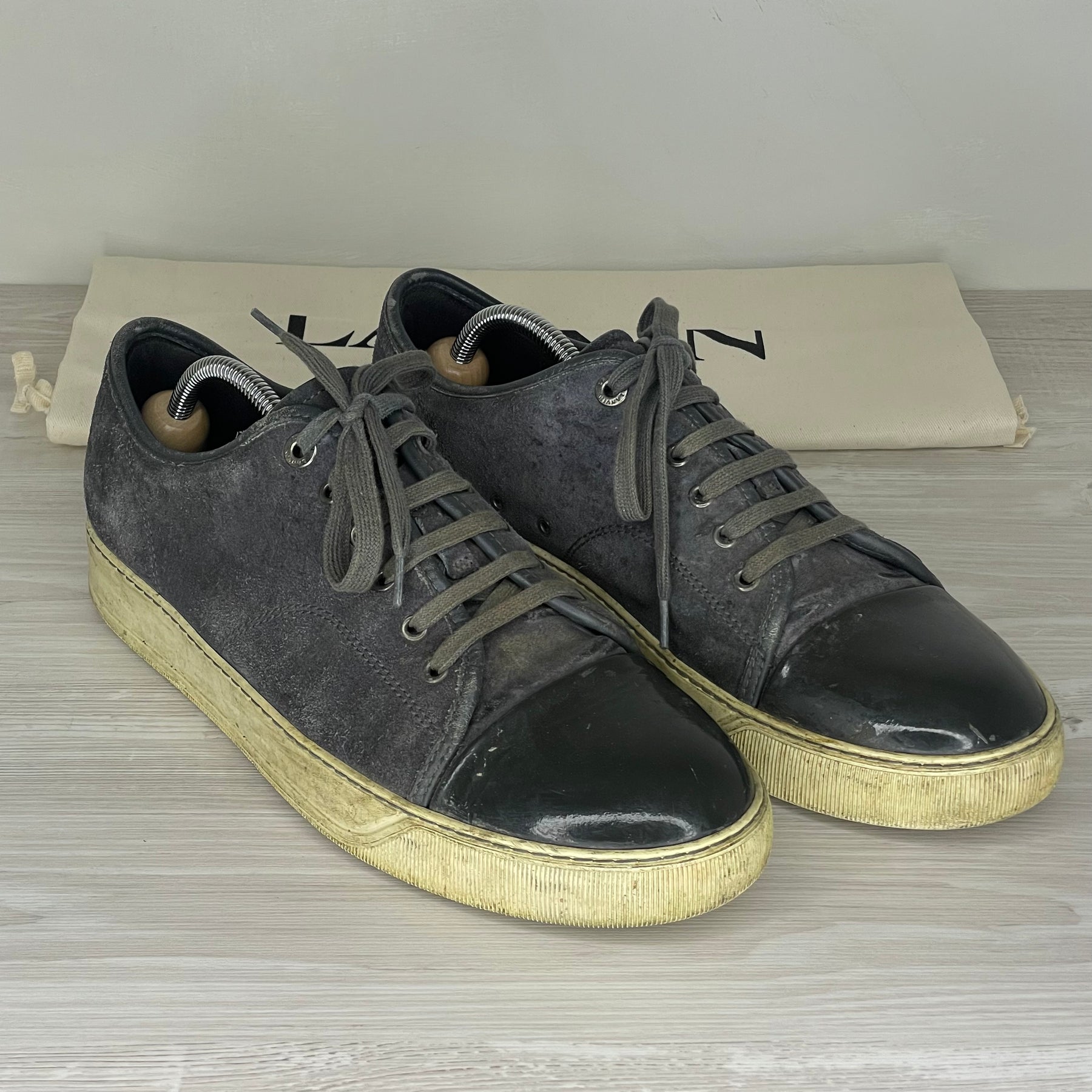 Lanvin Sneakers, 'Grey Suede' Lak Toe (44)