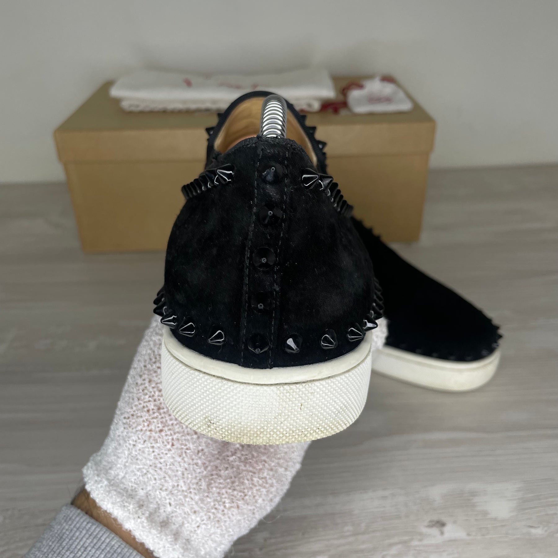 Christian Louboutin Sneakers, Herre Pik Boat 'Sort Ruskind (43)