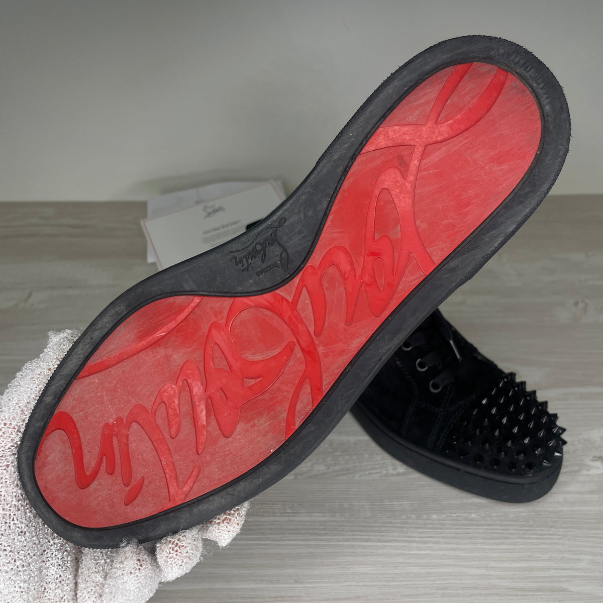 Christian Louboutin Sneakers, 'Black Suede' Junior Spikes (42)