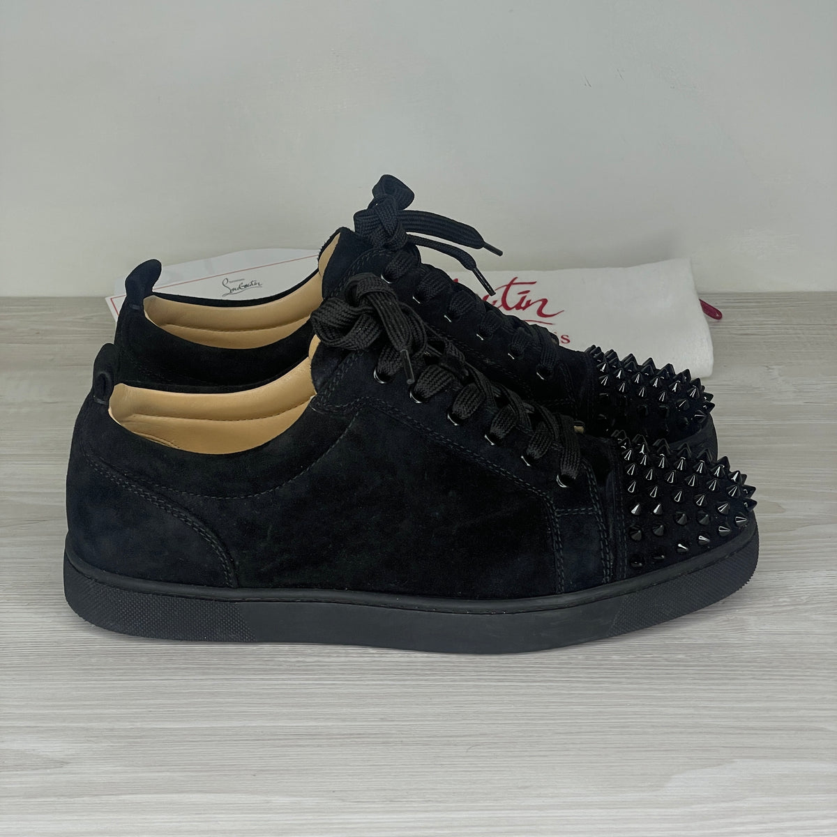Christian Louboutin Sneakers, 'Black Suede' Junior Spikes (42)