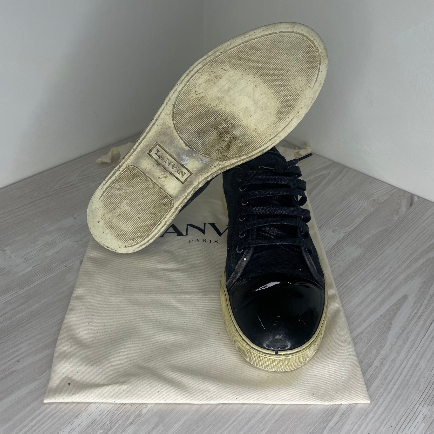 Lanvin Sneakers, 'Black Suede' Lak Toe (43)