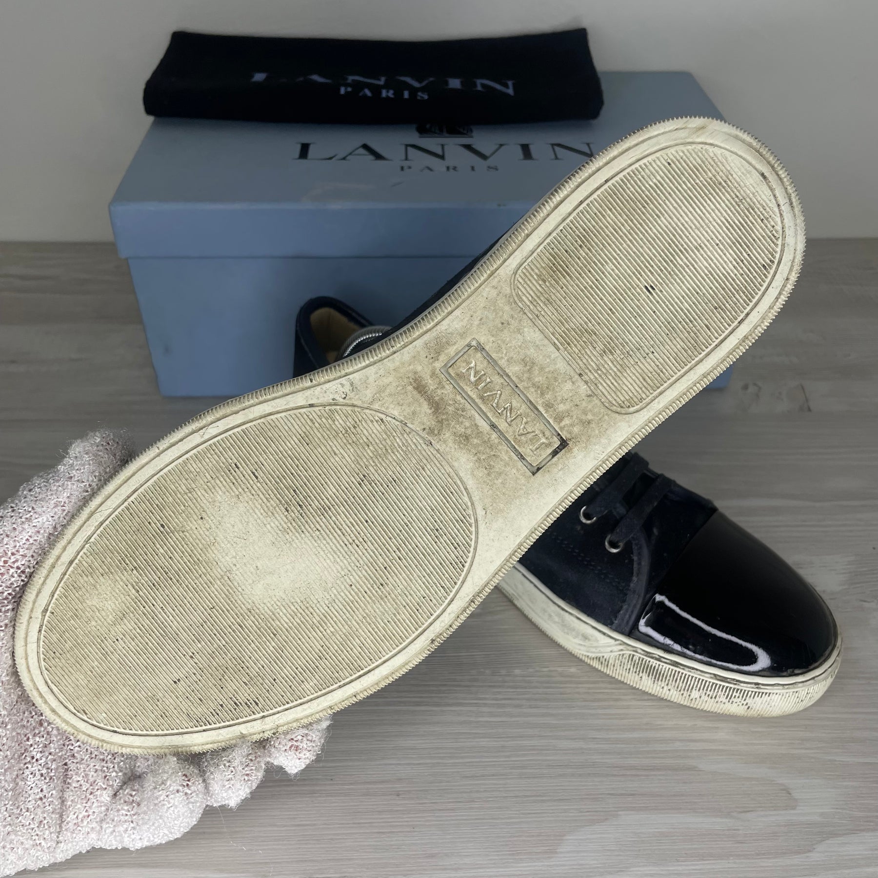 (RESERVERET) Lanvin Sneakers, 'Navy Suede' Lak Toe (43)
