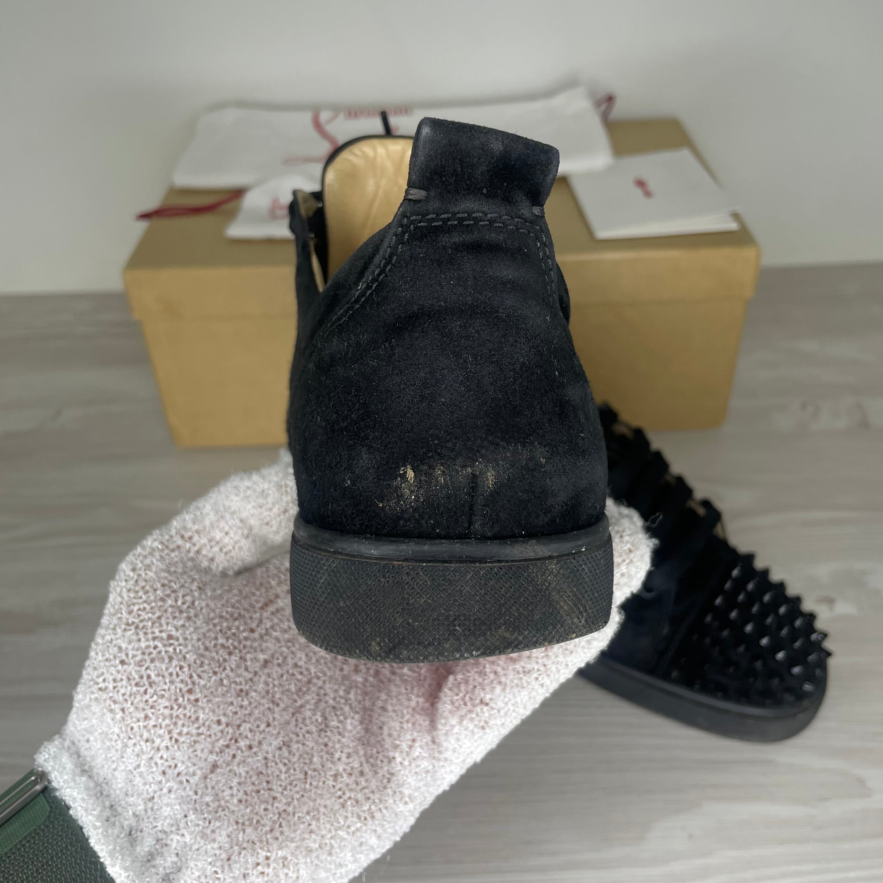 Christian Louboutin Sneakers, 'Black Suede' Junior Spikes (40.5)