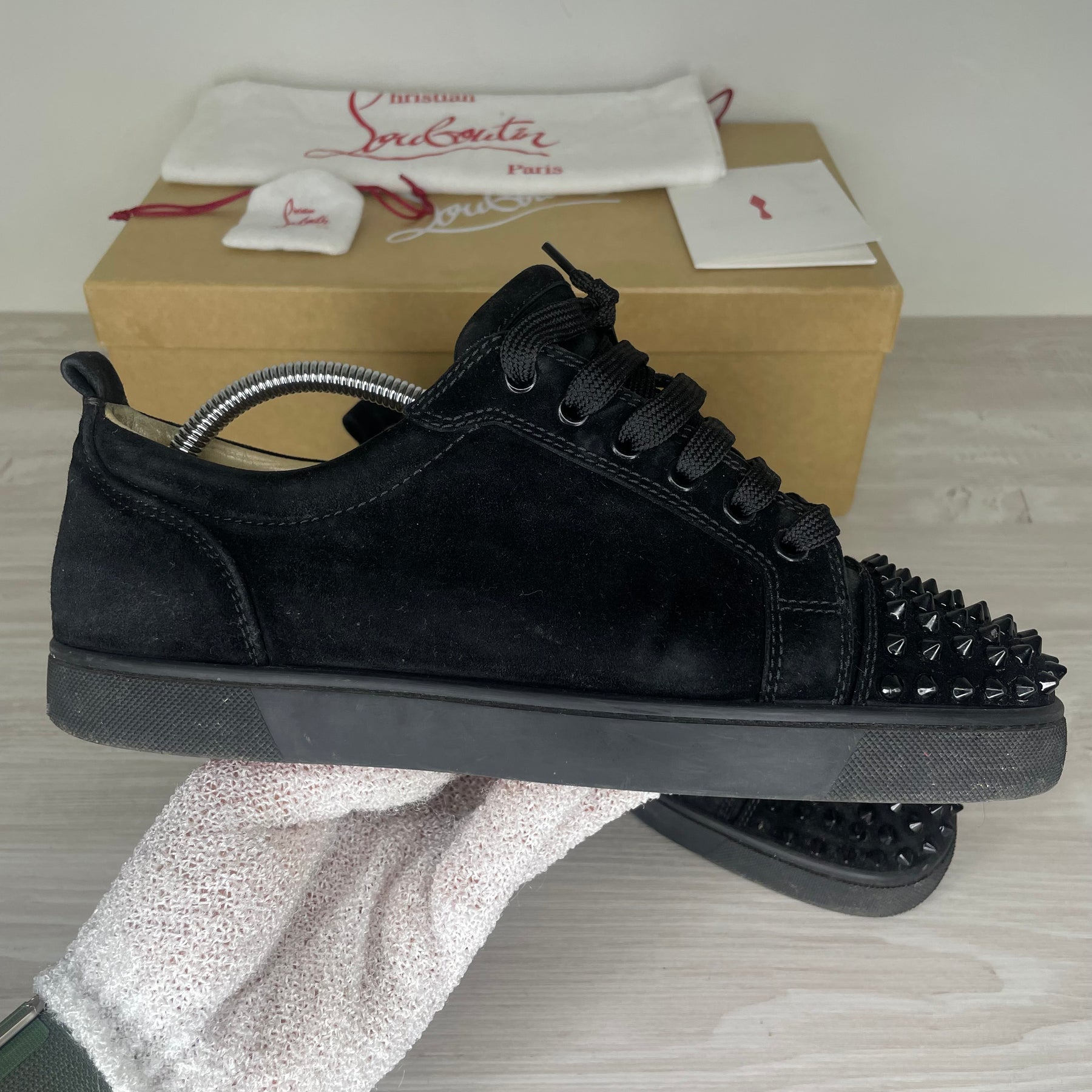 Christian Louboutin Sneakers, 'Black Suede' Junior Spikes (40.5)