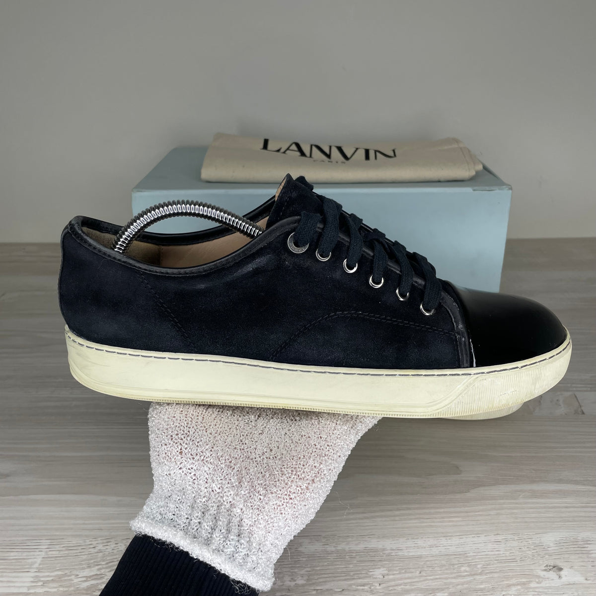 Lanvin Sneakers, 'Black Suede' Lak Toe (43)