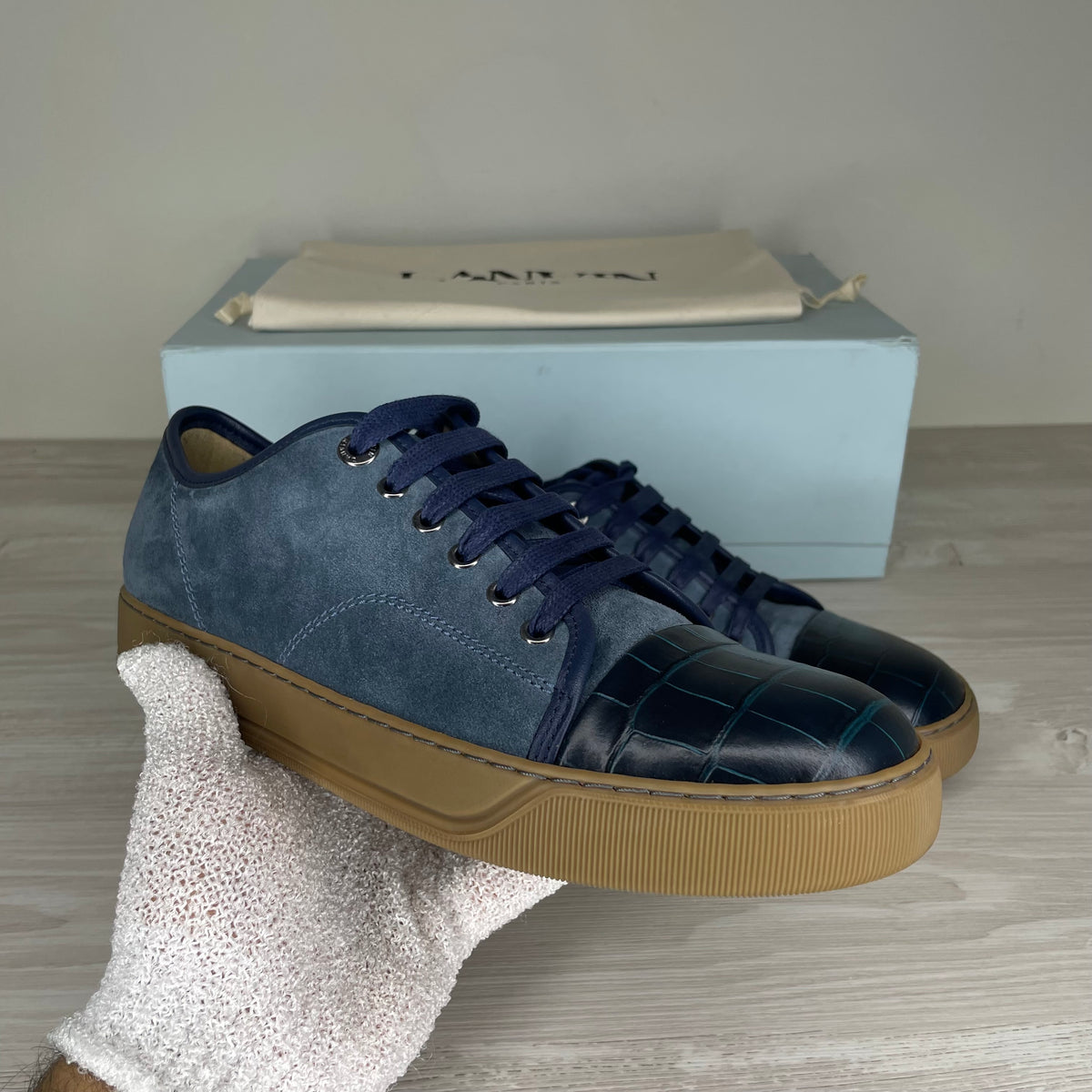 Lanvin Sneakers, Blue Suede Lak Toe (40)