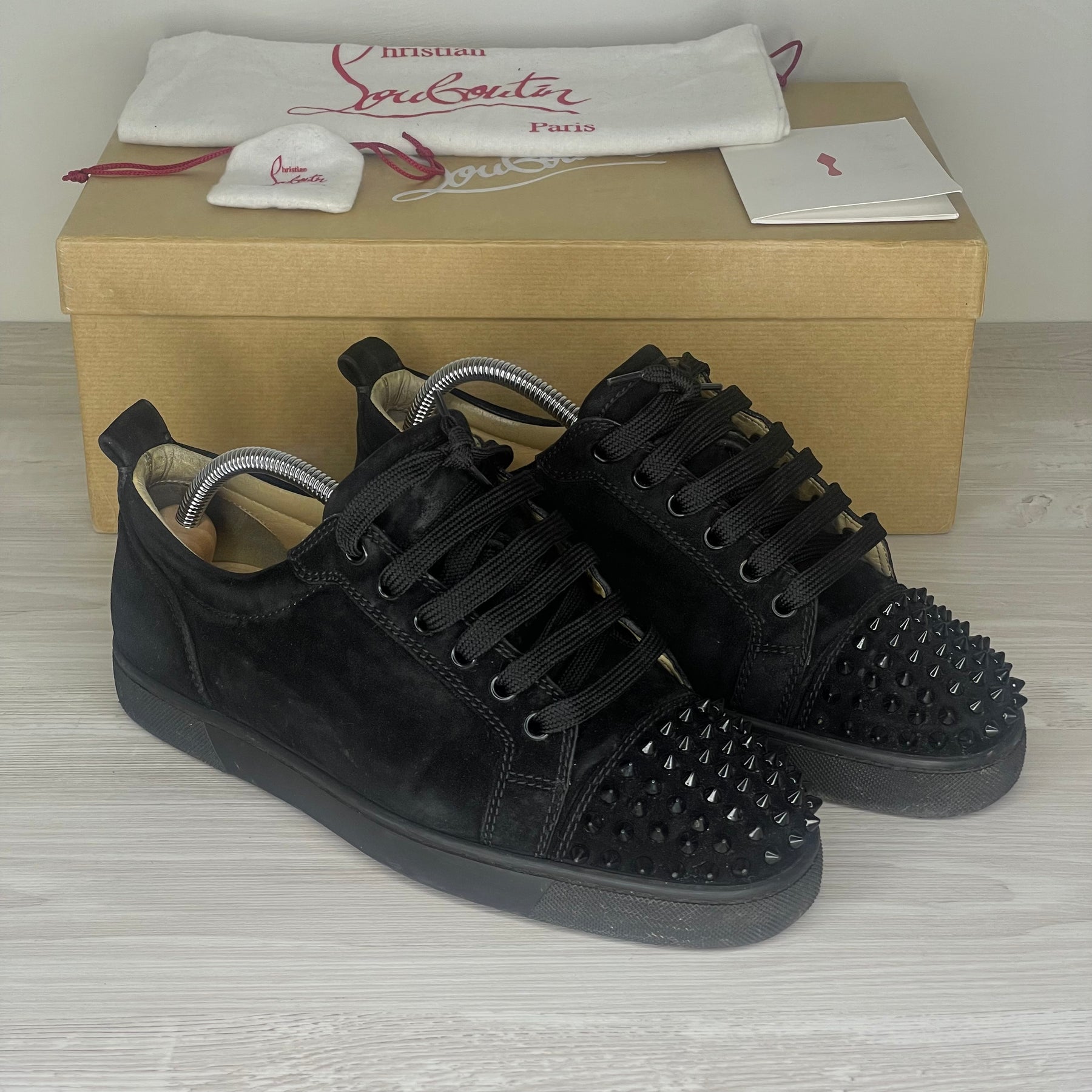 Christian Louboutin Sneakers, 'Black Suede' Junior Spikes (40.5)