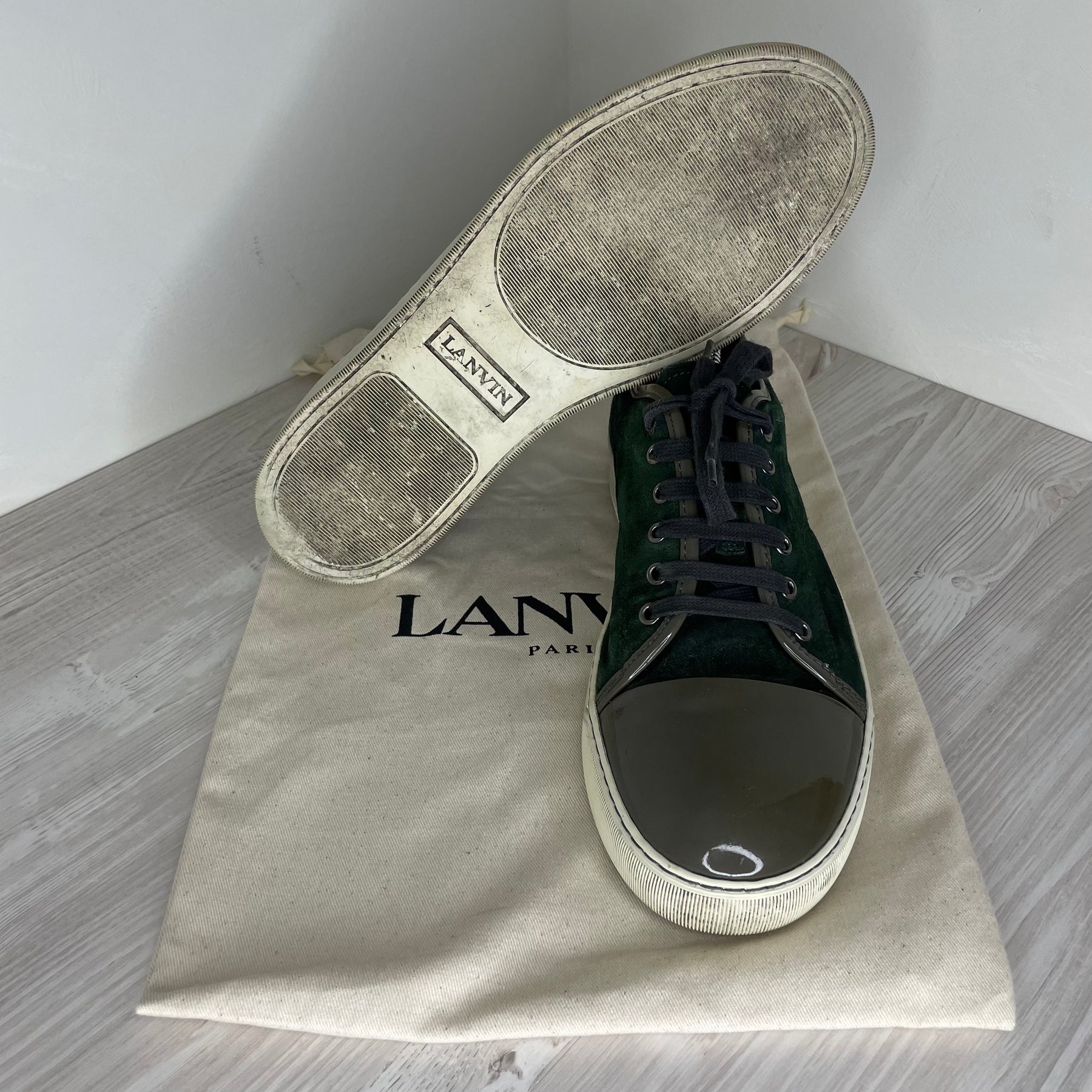 Lanvin Sneakers, Green Suede 'Lak Toe (43)