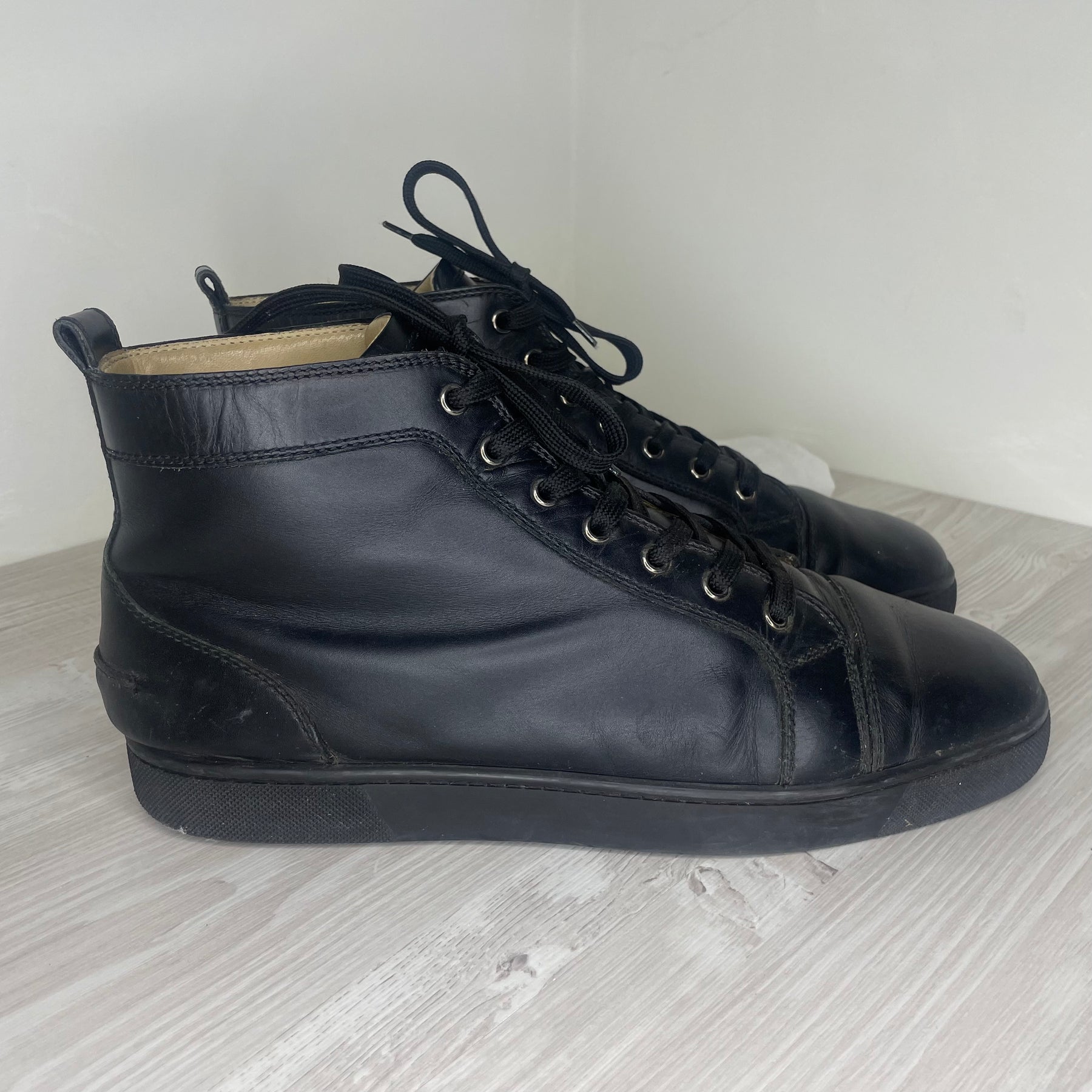 Christian Louboutin Sneakers, 'Black Leather' High-Top (44.5)